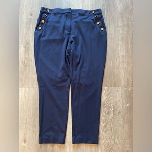 Navy Blue Dress Pants LAUREN Ralph Lauren Button-Trim Ponte Ankle Pants Size XL